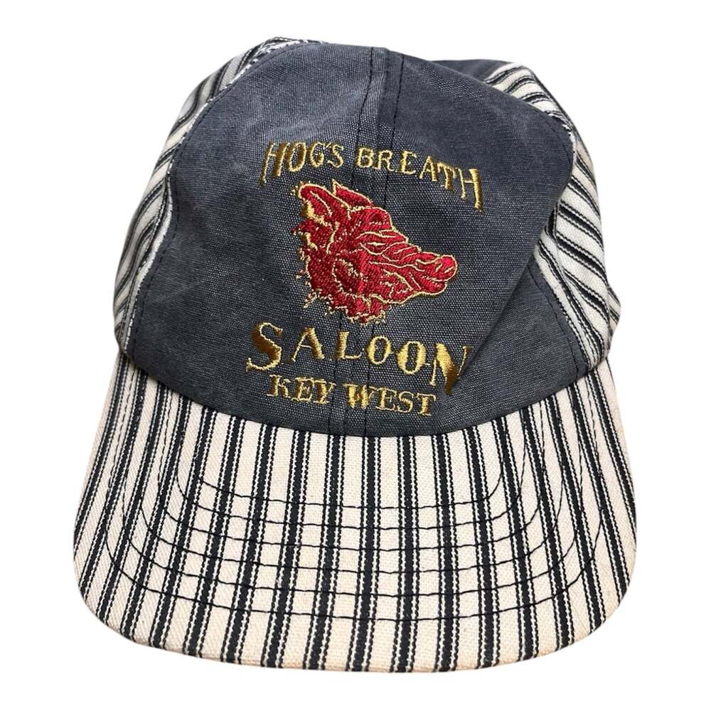 Vintage Hogs Breath Saloon Key West Hat Snapback Florida Striped Embroidered